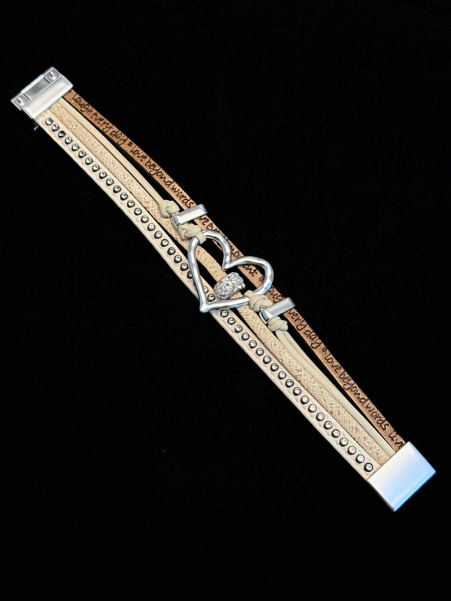 Vintage Layered Leather Wrap Bracelet with Silver Heart B0003