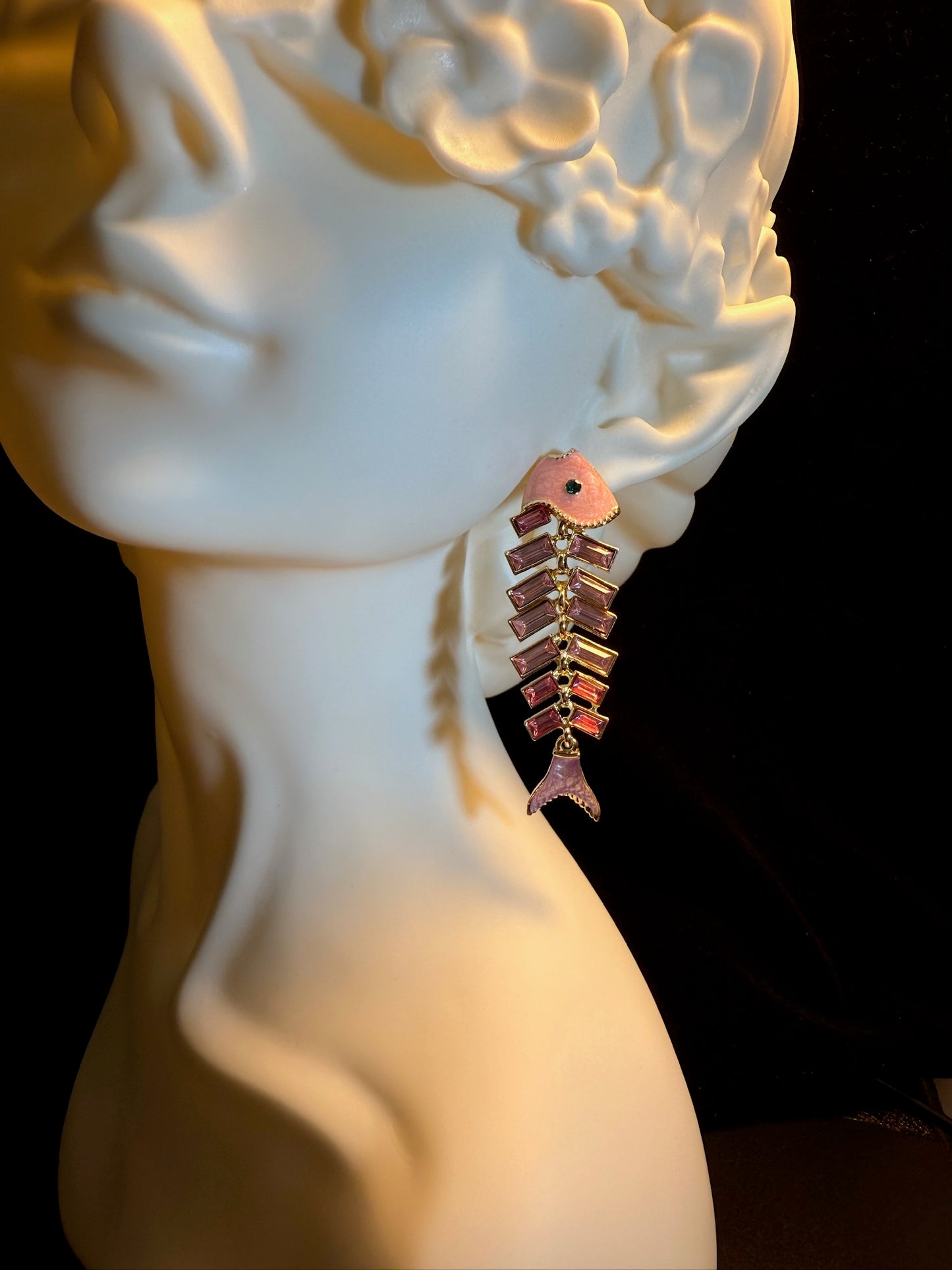 Vintage "Crystal Fish" Drop Earrings – Long Enamel Aesthetic E0011