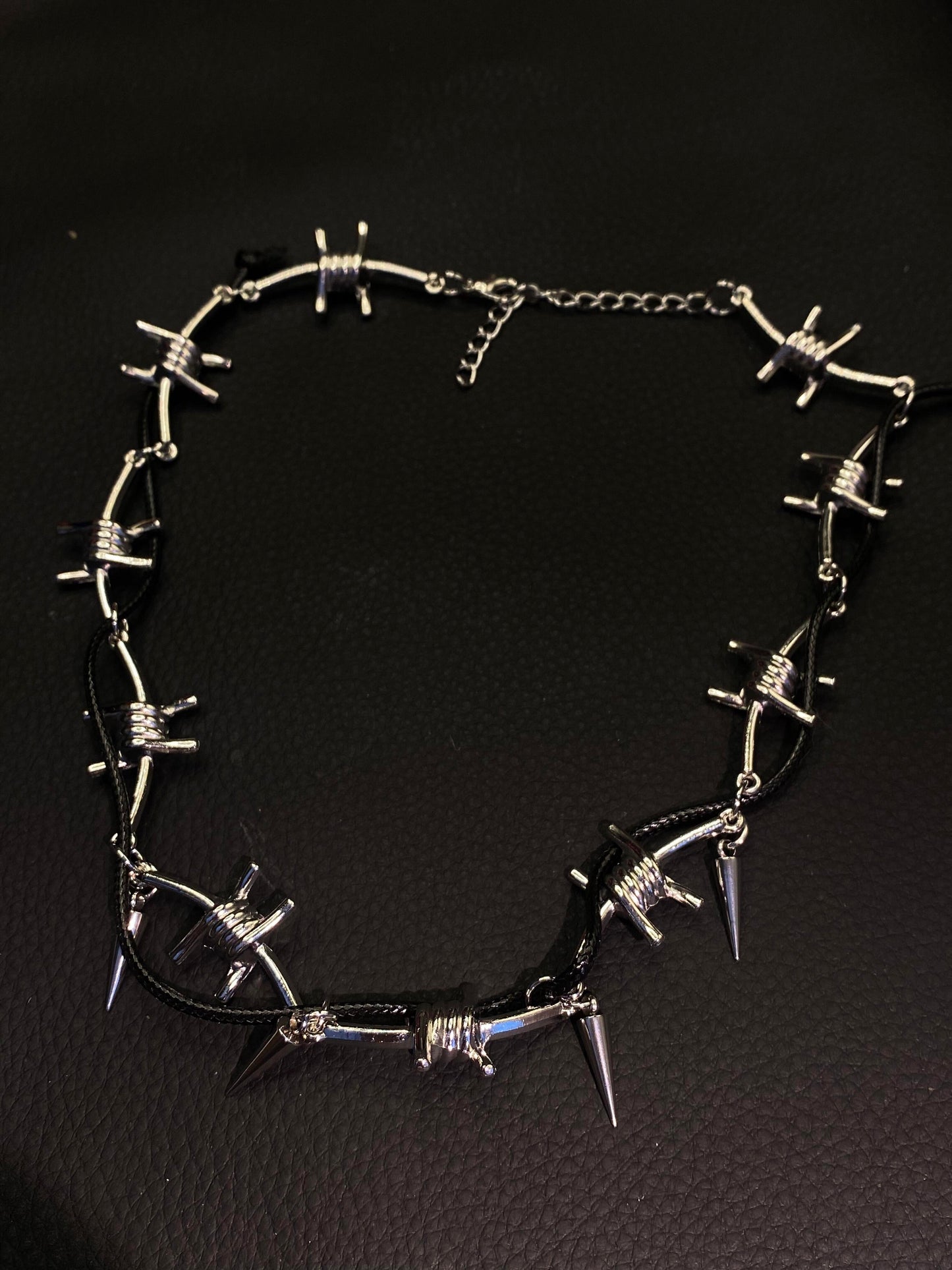 Gothic Silver Barbed Wire & Spike Choker Necklace N0001