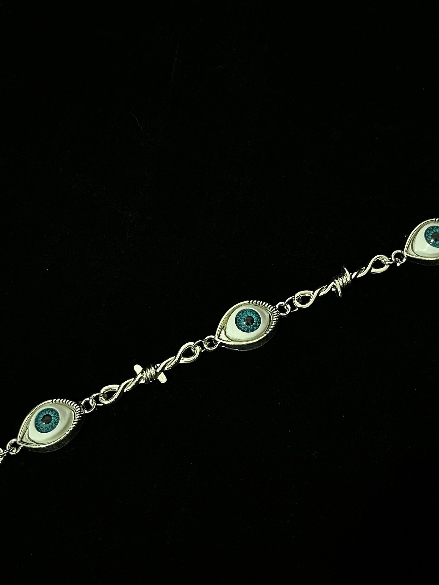 Edgy Gothic Barbed Wire & Evil Eye Choker Necklace N0009