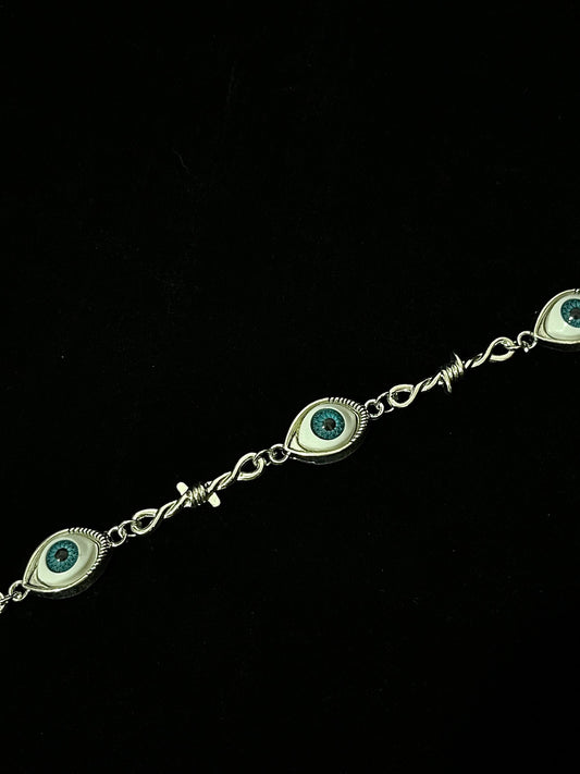 Edgy Gothic Barbed Wire & Evil Eye Choker Necklace N0009