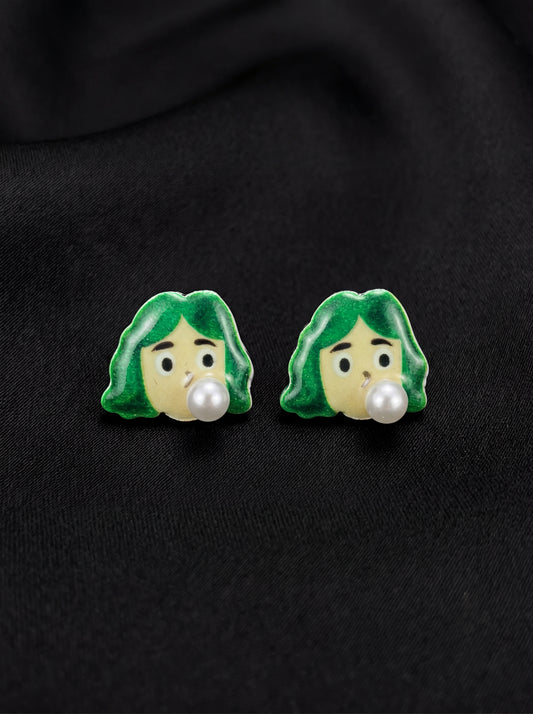 Chewtrace "Glazed Profile" Geometric Green Stud Earrings E0037