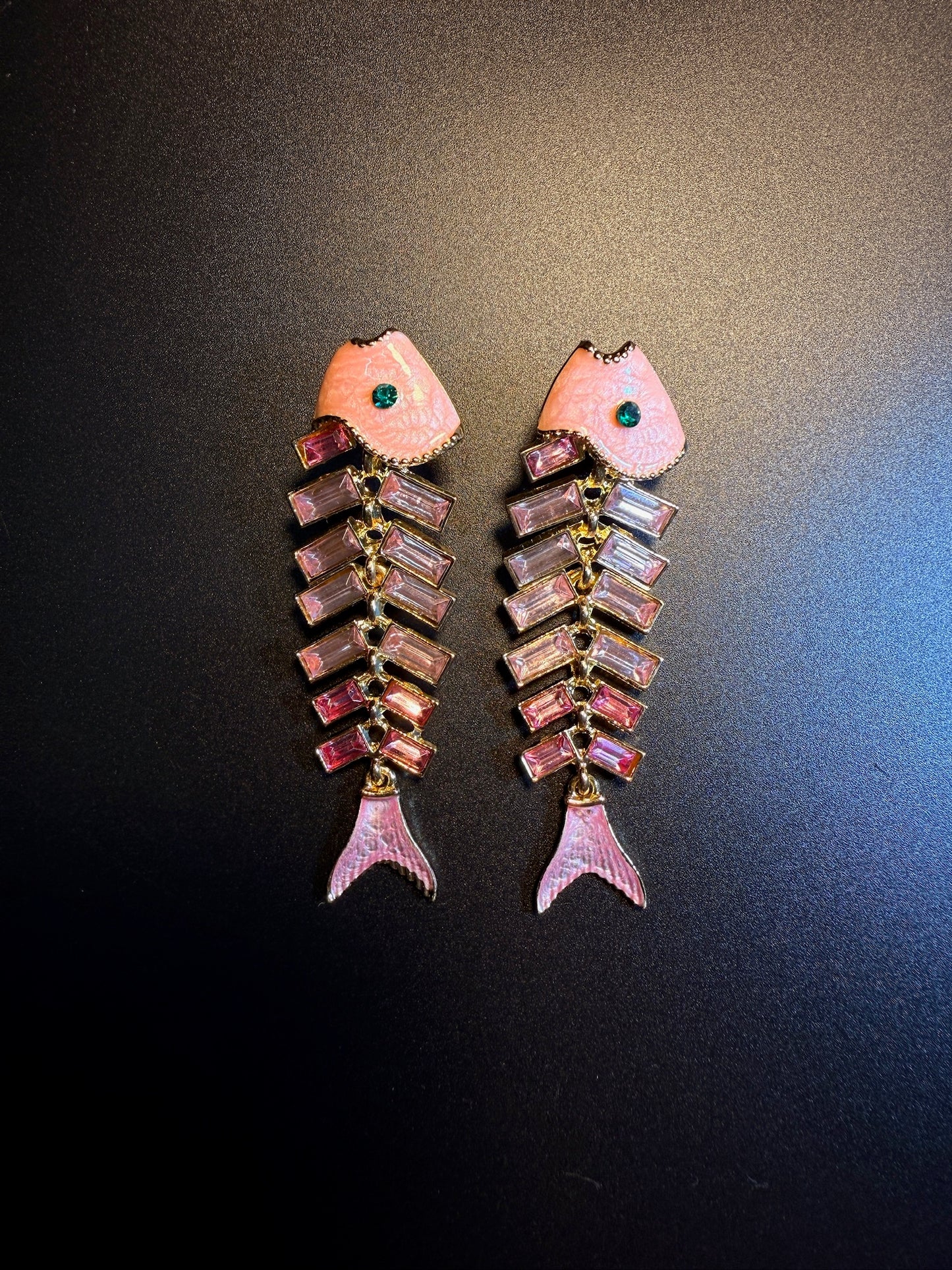 Vintage "Crystal Fish" Drop Earrings – Long Enamel Aesthetic E0011