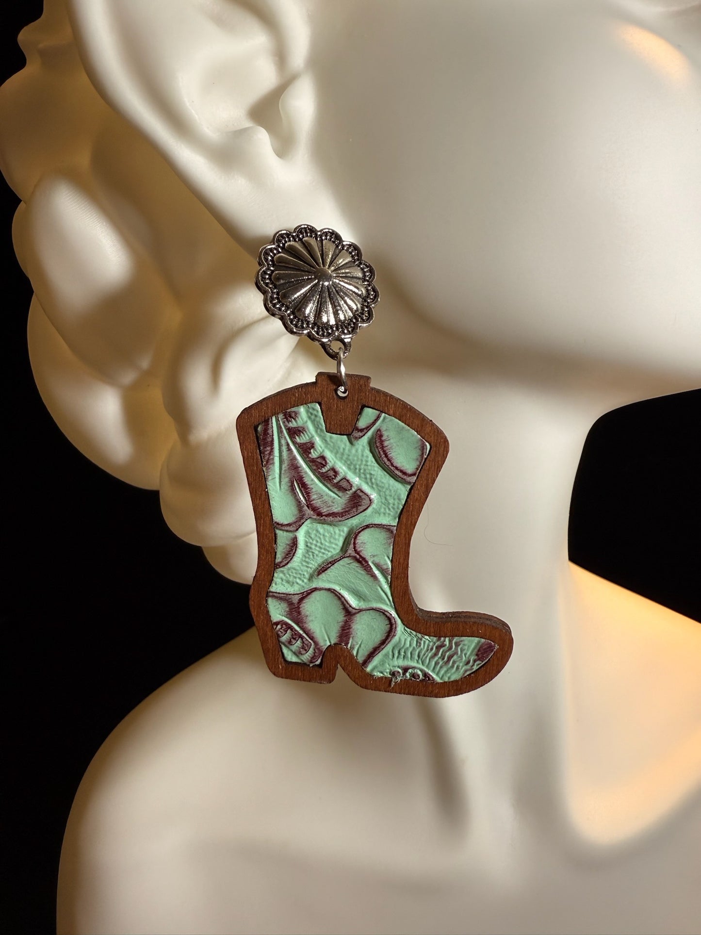 Vintage "Boot Bling" Drop Earrings – Wood & Genuine Leather Product Highlights E0014