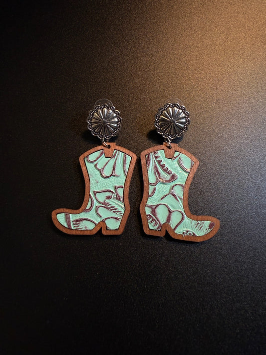 Vintage "Boot Bling" Drop Earrings – Wood & Genuine Leather Product Highlights E0014