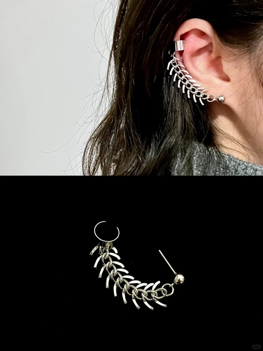 Edgy Gothic Silver Spine Ear Cuff Wrap Earring E0015