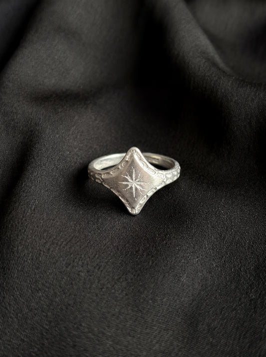 Still Axis "Stationary Direction" Minimalist Silver & Black Ring R0005