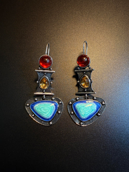 Vintage Boho Geometric Drop Earrings with Colorful Stones E0004