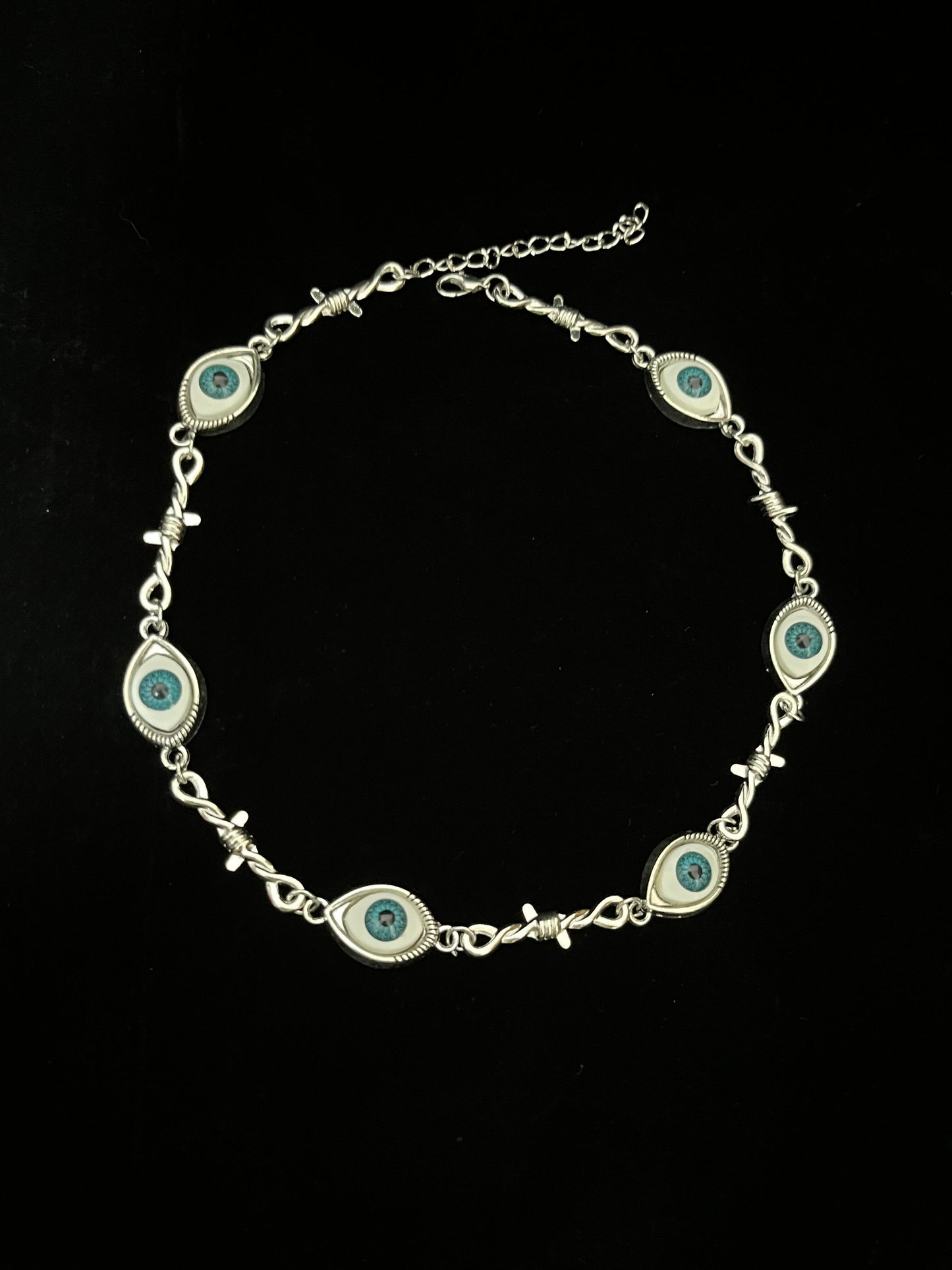 Edgy Gothic Barbed Wire & Evil Eye Choker Necklace N0009